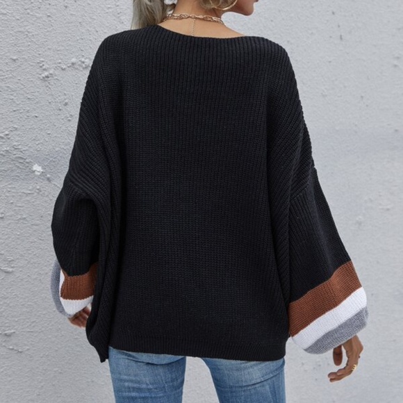 Cozy Oversized v neck Speckled Knit Sweater Top - Picture 5 of 5